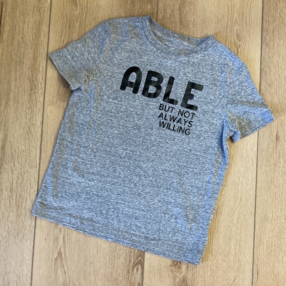 Boys girls kids Heather gray tee top Able But Not Always Willing special needs